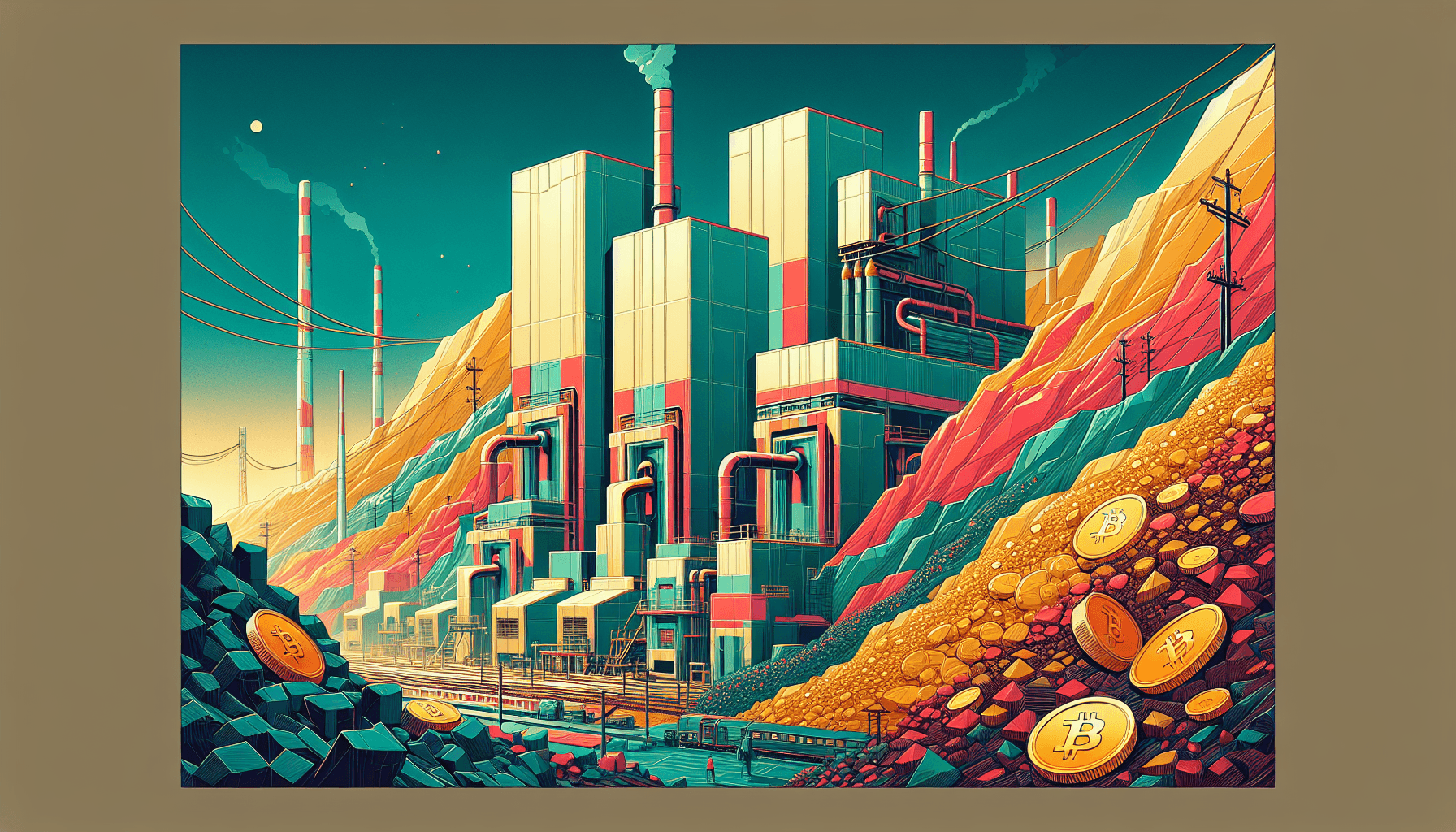 Colorful industrial landscape with factories and